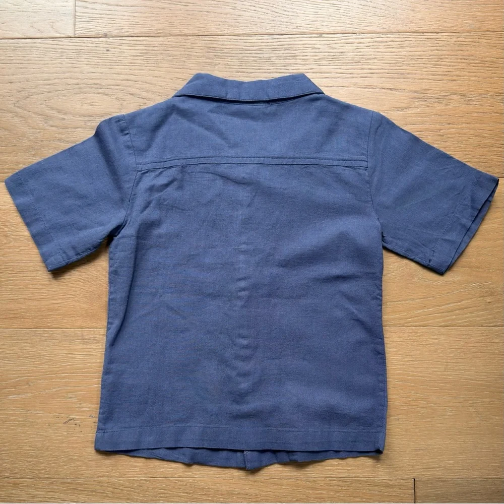 Cotton On Boys Linen Button-Up Shirt Coastal Relaxed Gray Size 6